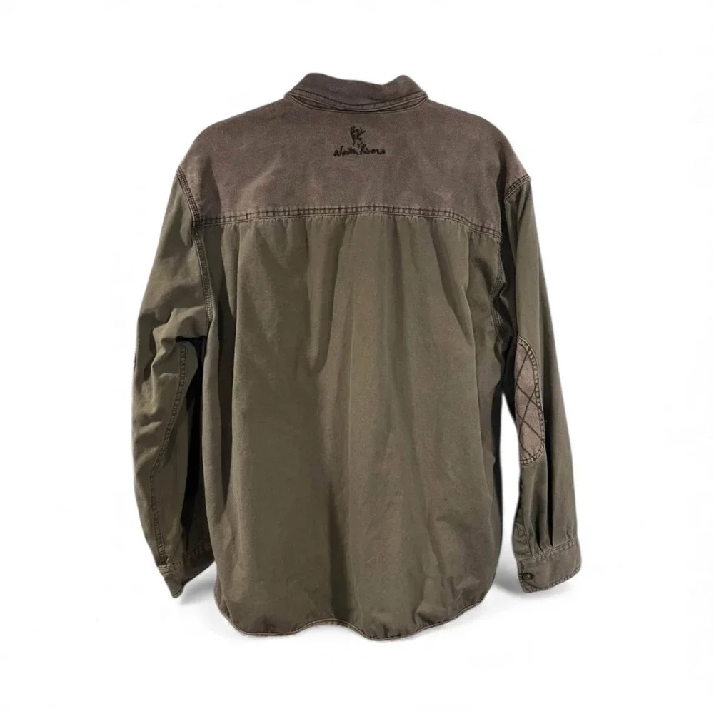North River Mens Olive Green Quilted Shoulder Elbow Patch Button Up Shirt, Large